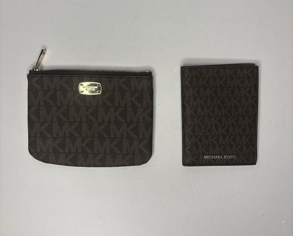 Michael Kors Jet Set Travel Logo Belt Bag Pouch and Passport Wallet